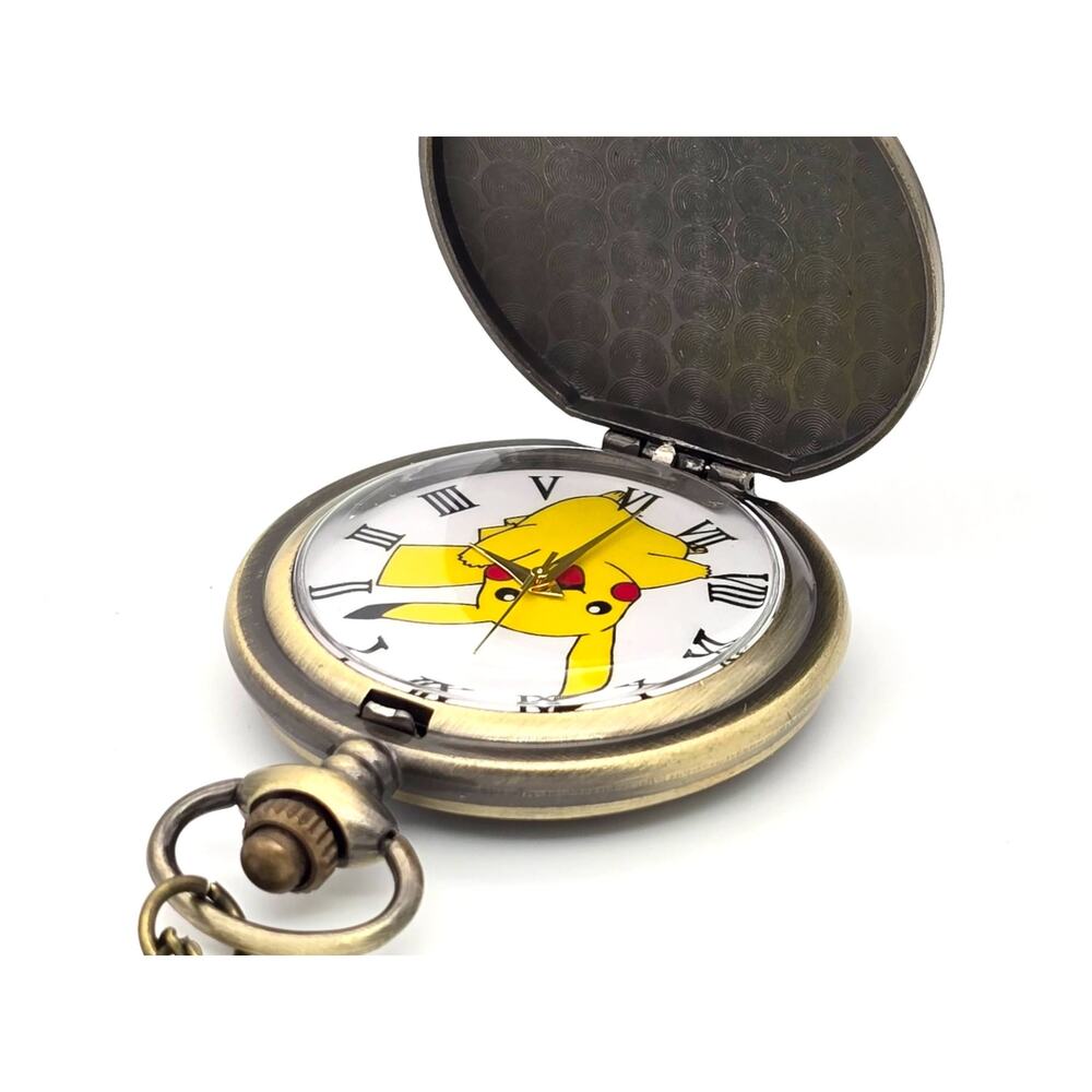 Pikachu Pokemon Pocket Watch - Yellow Lightning Thunderbolt Vintage Look Gift - Picture 3 of 10